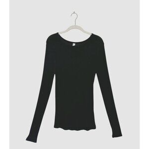 Nordstrom BP Women's Round Neck Long Sleeve Top in Black - Sz L